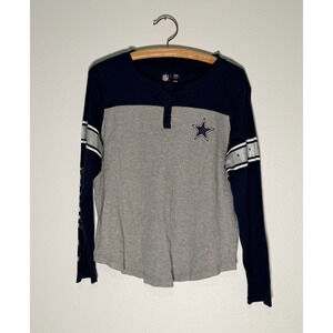 Dallas Cowboys Women’s Large Long Sleeve Henley Shirt NFL Team Apparel Blue Gray
